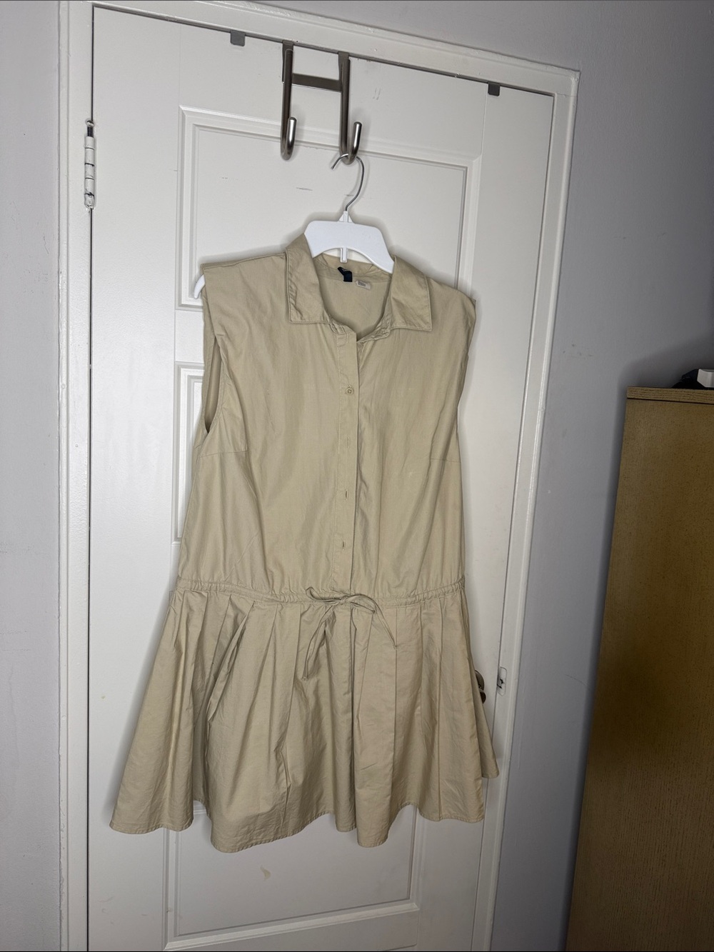 H&M Sleeveless Drawstring Shirt Dress in Beige
